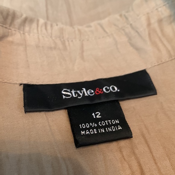 Style &co. 100% Cotton 3/4 Tabbed Sleeves Tan Button Down Shirt - Picture 9 of 10